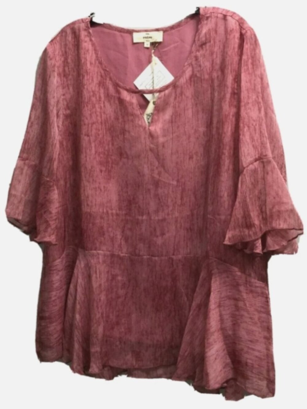 ENTRO Womens Size M Peplum Blouse Top Lined Bodice V-keyhole Front Mauve Rose